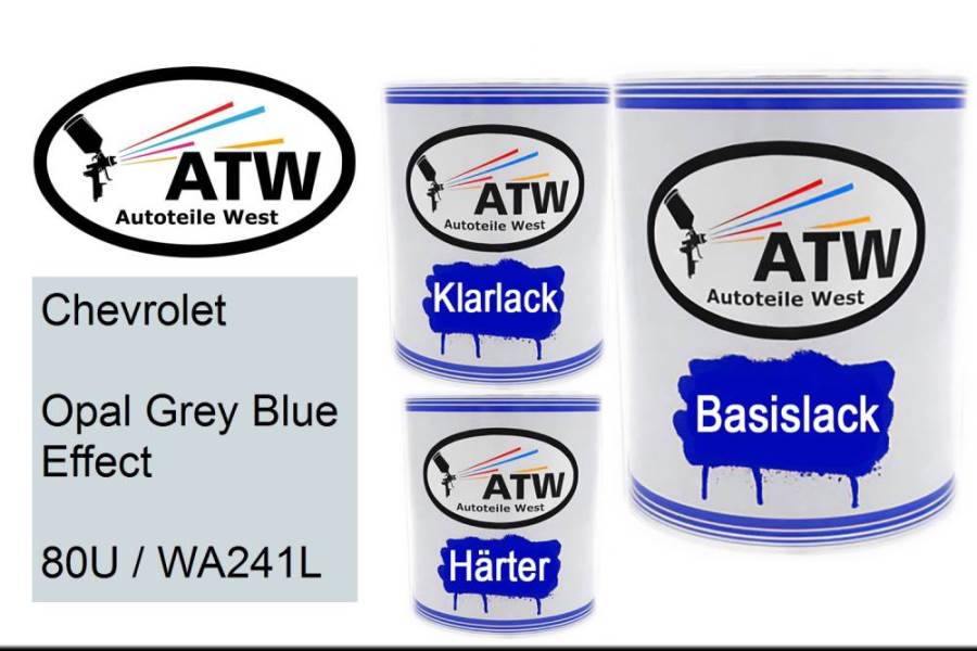 Chevrolet, Opal Grey Blue Effect, 80U / WA241L: 1L Lackdose + 1L Klarlack + 500ml Härter - Set, von ATW Autoteile West.